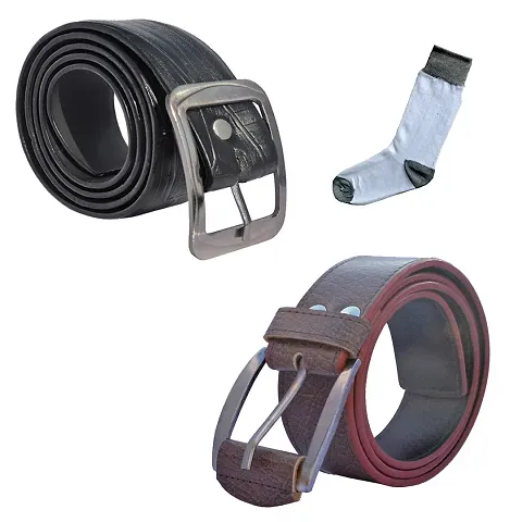 Fashionable Formal And Casual PU Belts And Socks Combo For Men