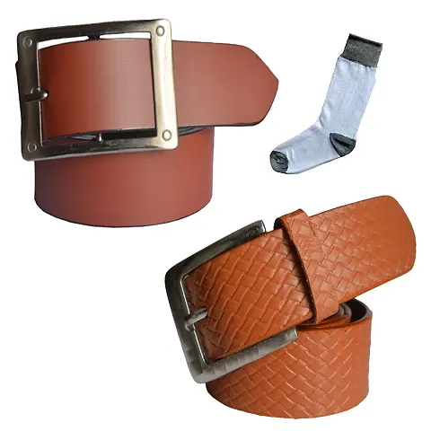 Alluring Formal And Casual PU Belts And Socks Combo For Men