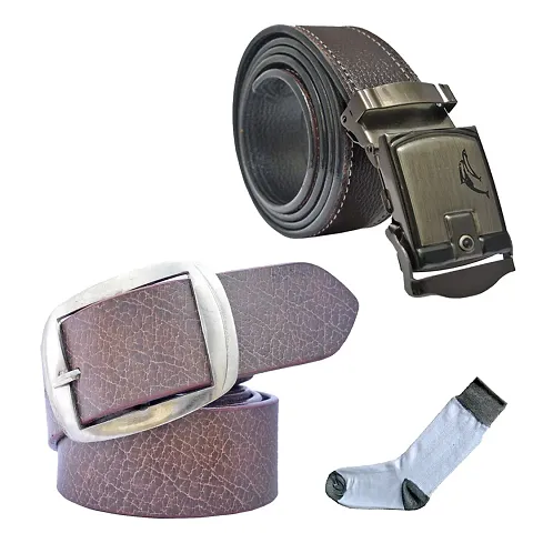 Designer Formal And Casual PU Belts And Socks Combo For Men