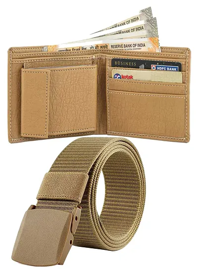 Stylish Synthetic Leather Wallet With Belt For Men