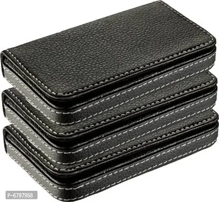 Loopa Black Synthetic Leather Card Holder For Men- Pack Of 3