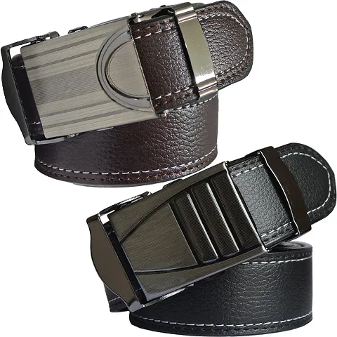 Sunshopping men's brown and black synthetic leather auto lock buckle belt combo (FDR_TB_ARM_155)