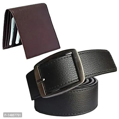 Sunshopping men's black synthetic leather needle pin point buckle belt with brown wallet combo (SHINE-62)-thumb0