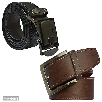 Sunshopping Men's Black And Brown Synthetic Leather Belt Combo-thumb0