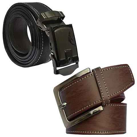 Sunshopping Men's Black And Brown Synthetic Leather Belt Combo