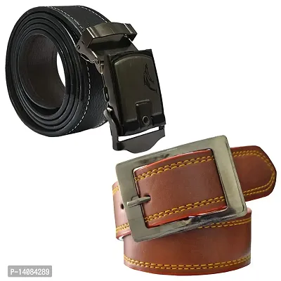 Sunshopping Men's Black And Tan Synthetic Leather Belt Combo