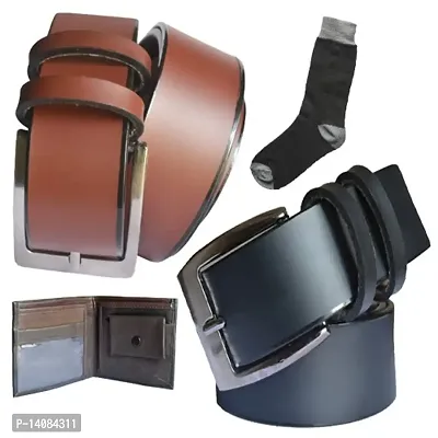 Sunshopping men's brown and black leather needle pin point buckle belt combo with black socks and black wallet (r-125) (40)-thumb0