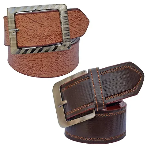 Sunshopping Men's Brown Synthetic Leather Belt Combo