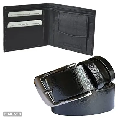 Sunshopping men's black synthetic leather needle pin point buckle belt with black wallet combo (QUK-4)-thumb0