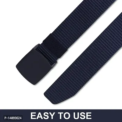 Sunshopping Men's Nylon woven fabric Belt, Hole free ,flap buckle (BAG-3-BL) (Free Size, Navy Blue)-thumb2