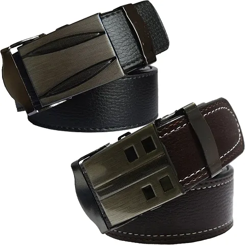 Sunshopping men's black and brown synthetic leather auto lock buckle belt combo (FDR_TB_ARM_86)