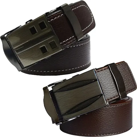 Sunshopping men's black and brown synthetic leather auto lock buckle belt combo (FDR_TB_ARM_02)