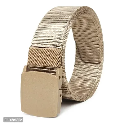 Sunshopping Men's Nylon woven fabric Belt, Hole free ,flap buckle (BAG-3-BL) (Free Size, Cream)
