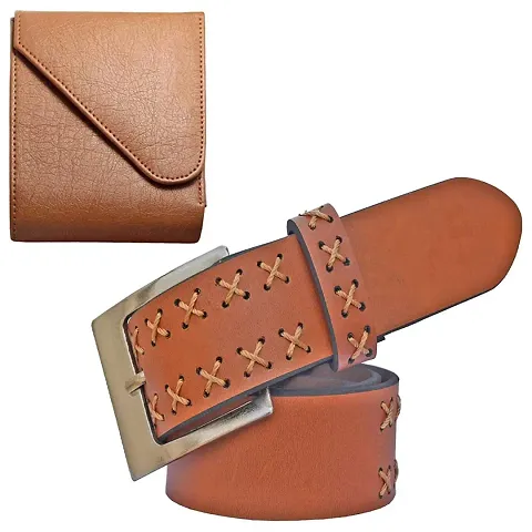 Stylish Faux Leather Wallet with Belt Set
