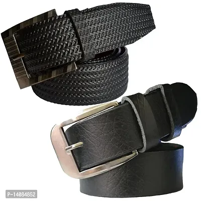 Sunshopping men's black synthetic leather needle pin point buckle belt combo (FDR_TB_AKR_03-28)-thumb0