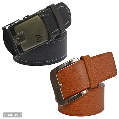 Sunshopping Men's Black And Tan Synthetic Leather Belt Combo-thumb0