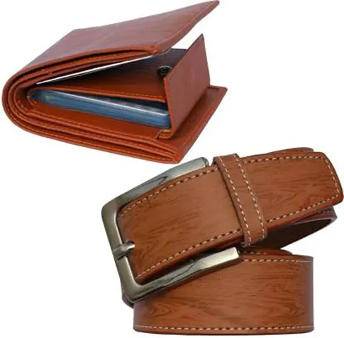 Stylish Synthetic Leather Wallet And Belts- Pack Of 2