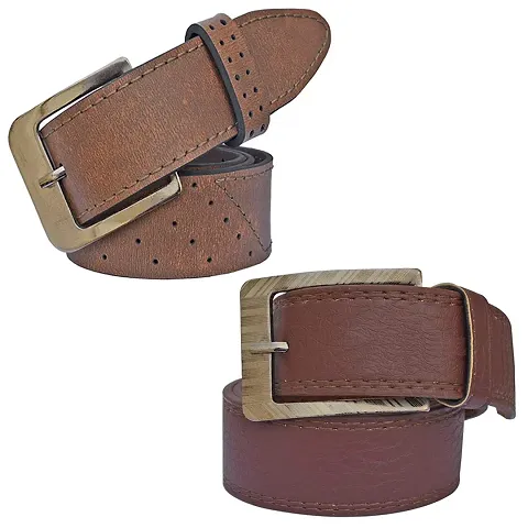 Sunshopping Men's Brown Synthetic Leather Belt Combo