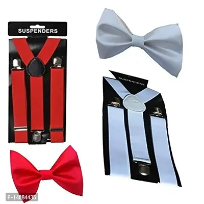 WHOLESOME DEAL unisex red and black stretchable suspender with bow combo(susbw001) (Red and white)