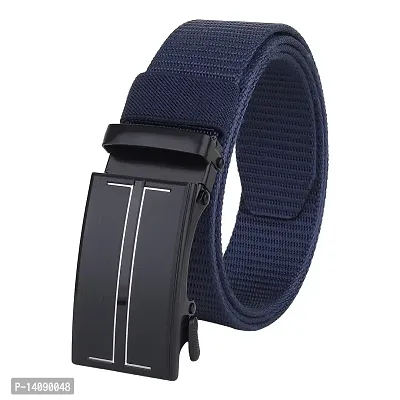 Sunshopping Men?s Causal Nylon Woven Fabric Auto-lock buckle Belt (BAG-78) (Free Size, Navy Blue)