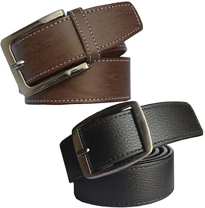 Sunshopping men's brown and black synthetic leather needle pin point buckle belt combo (FDR_TB_KRS_22)