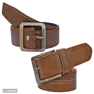 Sunshopping Men's Brown And Tan Synthetic Leather Belt Combo