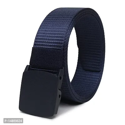 Sunshopping Men's Nylon woven fabric Belt, Hole free ,flap buckle (BAG-3-BL) (Free Size, Navy Blue)