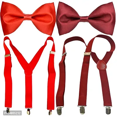 WHOLESOME DEAL unisex red and black stretchable suspender with bow combo(susbw001) (Red And Maroon)