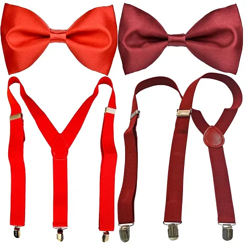 WHOLESOME DEAL unisex red and black stretchable suspender with bow combo(susbw001)