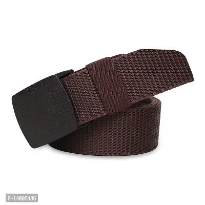 Sunshopping Men's Nylon woven fabric Belt, Hole free ,flap buckle (BAG-3-BL) (Free Size, Brown)-thumb5