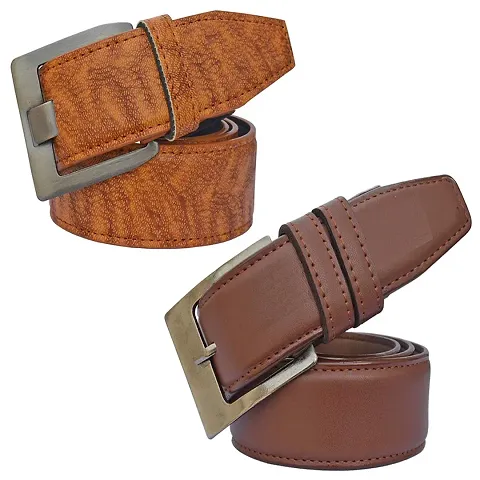 Sunshopping Men's Brown And Tan Synthetic Leather Belt Combo