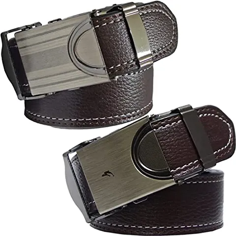 Sunshopping men's brown synthetic leather auto lock buckle belt combo (FDR_TB_ARM_167)