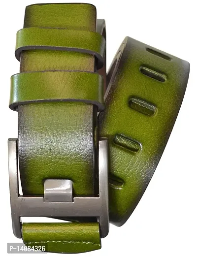 Sunshopping Men's Sky Blue Synthetic Leather Belt (Dark Green, 30)-thumb3