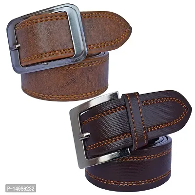 Sunshopping Men's Brown Synthetic Leather Belt Combo-thumb0