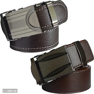 Sunshopping men's brown synthetic leather auto lock buckle belt combo (FDR_TB_ARM_0012-28)-thumb0