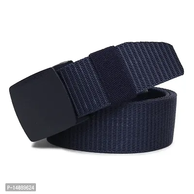 Sunshopping Men's Nylon woven fabric Belt, Hole free ,flap buckle (BAG-3-BL) (Free Size, Navy Blue)-thumb4