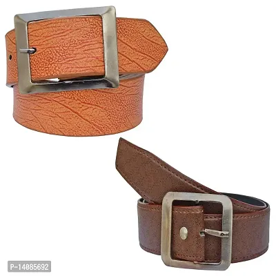 Sunshopping Men's Tan And Brown Synthetic Leather Belt Combo-thumb0