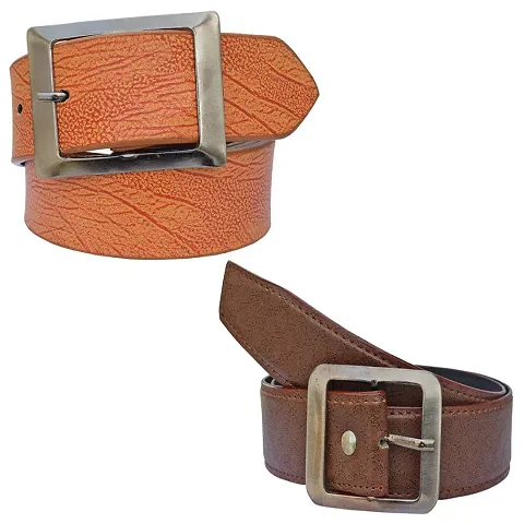 Sunshopping Men's Tan And Brown Synthetic Leather Belt Combo