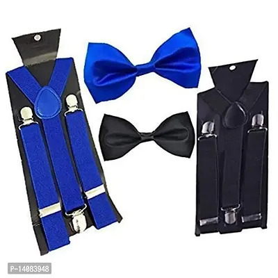 WHOLESOME DEAL unisex red and black stretchable suspender with bow combo(susbw001) (Royal Blue And Black)