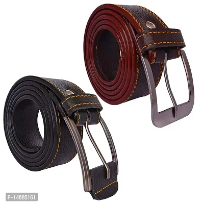 Sunshopping Men's Black And Brown Synthetic Leather Belt Combo