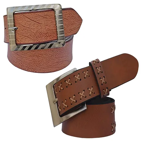 Sunshopping Men's Brown Synthetic Leather Belt Combo