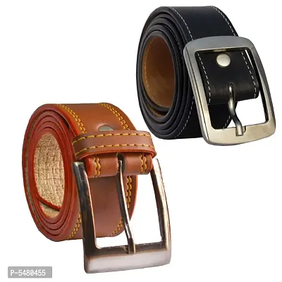 Stylish Synthetic Leather Multicoloured Belt (Pack Of 2)