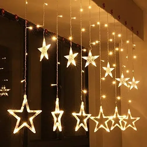 12 Stars LED Diwali Lights Curtain String Lights Window Curtain Led Lights for Decoration with 8 Flashing for Christmas, Wedding, Party, Home, Patio Lawn (Warm White)