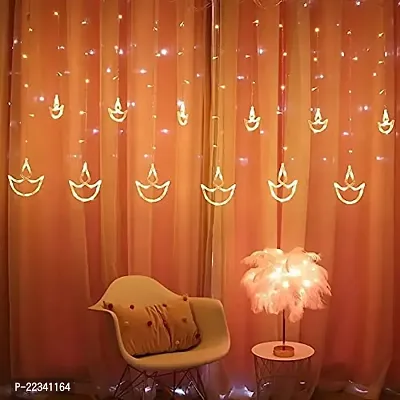 Decorative Diya Diwali Light Curtain, String Lights with 12 Hanging Diyas, 8 Flashing Modes - 2.5 Meter (1 Curtain) 138 LED, Diwali Decorative Light, Decorative Curtain LED Light-thumb3