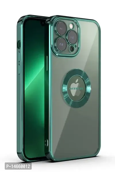 MOBIKTC Camera Lens Protection New Chrome Case Electroplated Logo View | Slim Shockproof | Soft TPU | Anti-Yellow Back Cover Compatible with iPhone 13 Pro Max (Green)-thumb0