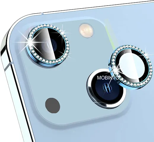 MOBIKTC iPhone 13 |/13 Mini Camera Lens Protecter Tempered Glass Alloy Metallic Ring Lens Guard Protector [Set OF 2] 9H Hardness camera lens screen protecter tempered glass for iphone 13 /13 mini? Blue Glitter