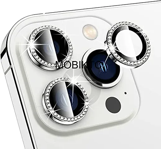 MOBIKTC Tempered Glass for iPhone 13 Pro Max 6.7 inch | iPhone 13 Pro 6.1 inch (3 Set ) Aluminum Alloy Edge Tempered Glass [HD Clear] Camera Lens Protector for iPhone 13 Pro Max | iPhone 13 Pro-Silver Sparkle Glitter