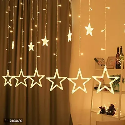 Ashtavinayak Store 12 Stars 138 Led Curtain String Lights Window Curtain Lights with 8 Flashing Modes Decoration for Christmas, Wedding, Party, Home, Patio Lawn Warm White (Copper, Pack of 1)-thumb3