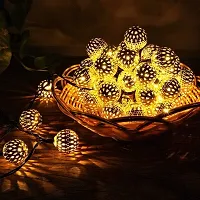 16 LED 10 feet String Lights Plug-in Metal Ball, Connectable with Tail for All Occasions-Christmas, Diwali, Golden-thumb2