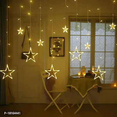 Decorative 6+6 Star Curtain LED Lights for Diwali Christmas Wedding (Yellow, 2.5 Meter, 138 LED)(Plastic)-thumb3